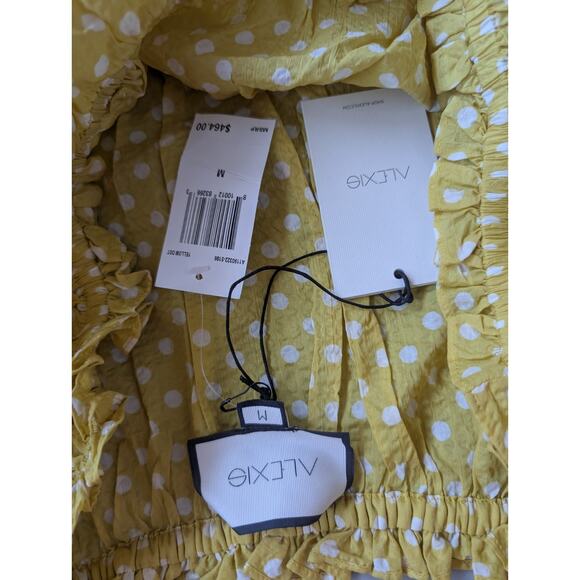 NWT Alexis Marilena Smocked Polka Dot Off-shoulder Mini Dress Sz M Yellow 2C454 - Picture 8 of 10